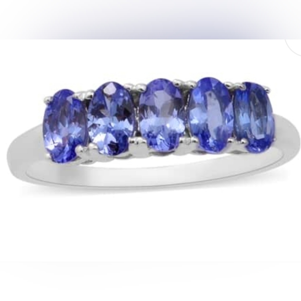 Natural AA Tanzanites in Platinum over Sterling Silver Ring Sz ! NEW - Picture 1 of 9